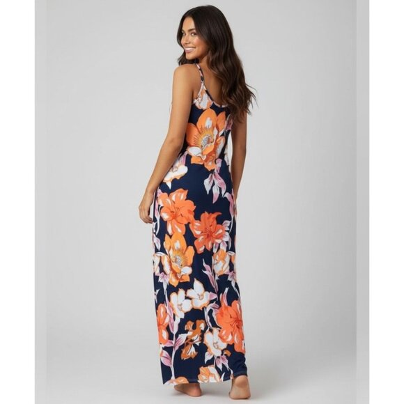 Blue Floral Print Cami Dress With Pockets - Picture 3 of 8